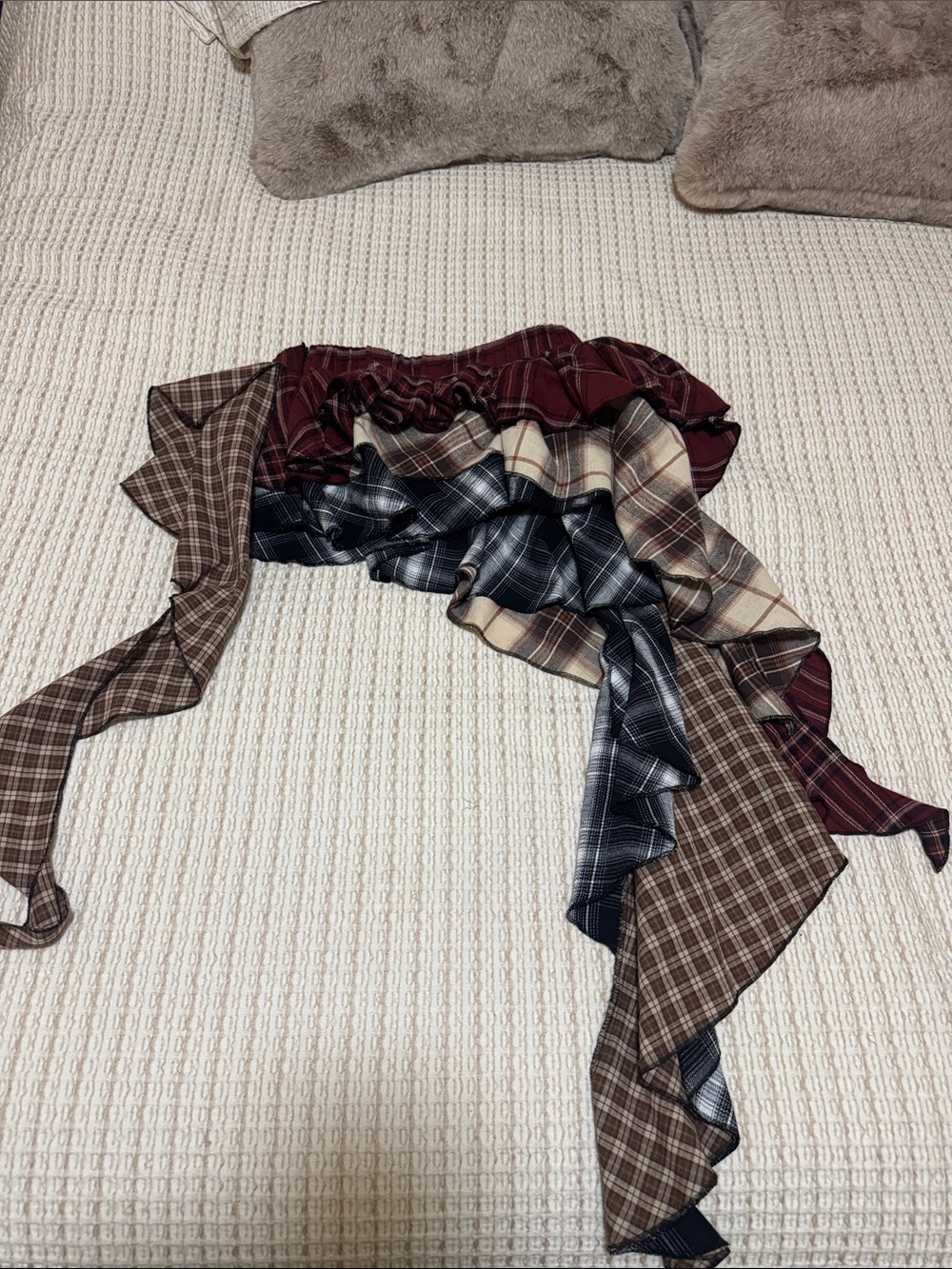 SHEIN Multi-Plaid Ruffle Skirt in Burgundy, Black, Brown
